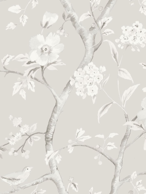 Southport Floral Trail Wallpaper In Metallic Silver And Fog From The Luxe Retreat Collection By Seabrook Wallcoverings