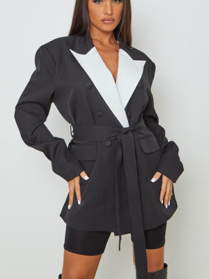 Black Contrast Lapel Blazer