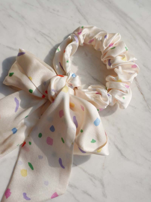 Confetti Kitty Bow-embellished Silk-satin Scrunchie