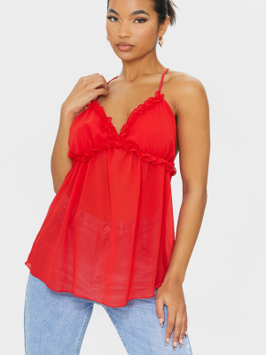 Red Chiffon Frill Detail Cami Top