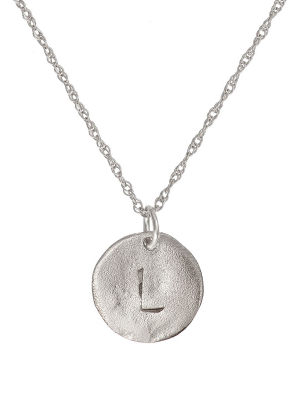 Solid White Gold Initial Letter Maxi Disc Necklace