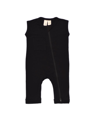 Zipper Sleeveless Romper In Midnight