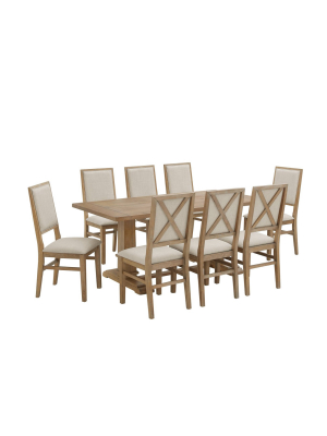 9pc Joanna Dining Set With 8 Upholstered Back Chairs Rustic Brown - Crosley