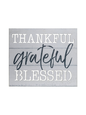 16"x20" Thankful Grateful Blessed Wood Plank Wall Art White - Patton Wall Decor