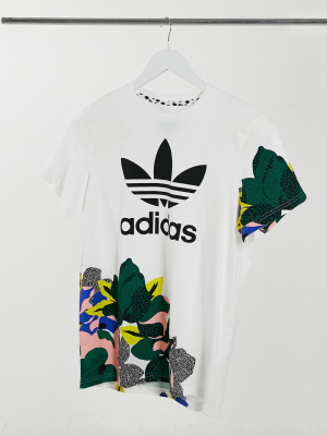 Adidas Originals Large Logo T-shirt In White With Floral Print