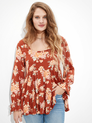 Ae Long Sleeve Tiered Babydoll Top