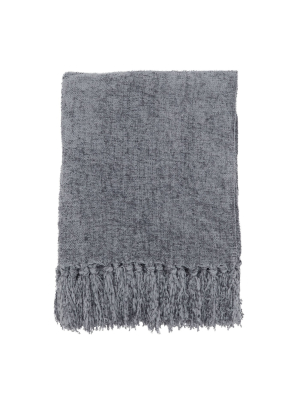 50"x60" Chenille Throw Blanket With Fringed Edges Gray - Saro Lifestyle