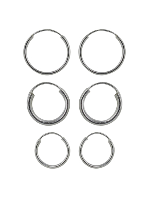 Sterling Silver Trio Endless Hoop Earring Set 3pc - Silver