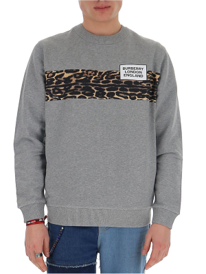 Burberry Leopard Print Panelled Crewneck Sweatshirt