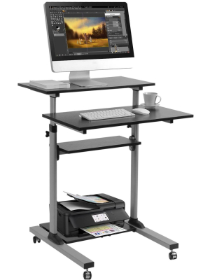 Mobile Standing Desk - Techorbits Rolling Workstation Cart - Stand Up Media Podium Mobile Desk - Height Adjustable Computer Cart