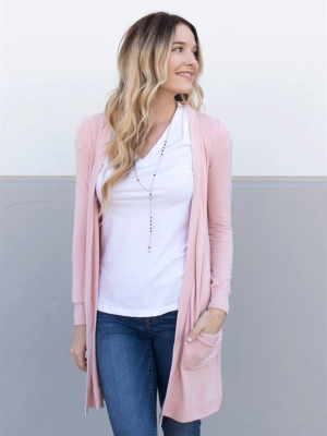 Long Pocket Cardigan - Blush Pink