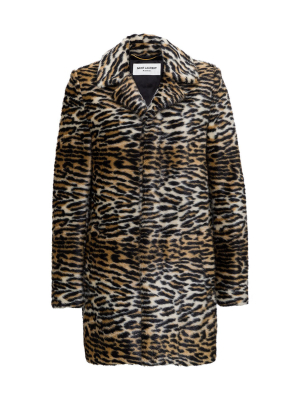 Saint Laurent Faux Fur Lynx Print Coat