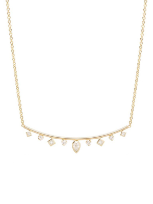 14k Curved Bar Necklace With Mixed Cut Fancy Diamonds