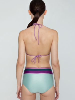 Hot High Waist Bikini Bottom - Mint/green/purple/lilac Color Block