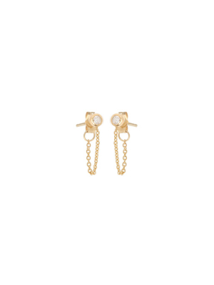 14k Diamond Bezel Chain Stud Earrings