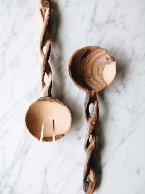 Connected Goods Twisted Olive Wood Salad Servers