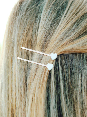 Pearlized Heart Hair Pins (set Of 2)