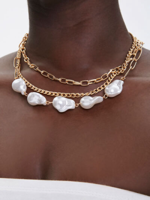 Faux Pearl Layered Necklace