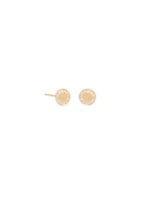 14k Pave Diamond Medium Round Disc Studs