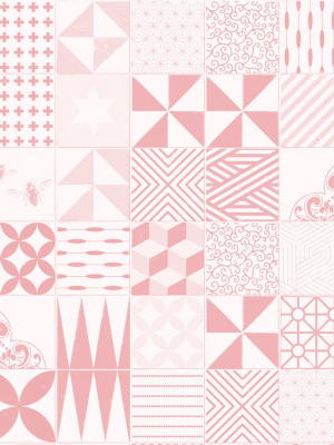 Cement Tiles Wallpaper In Pink From The Kemra Collection By Milton & King