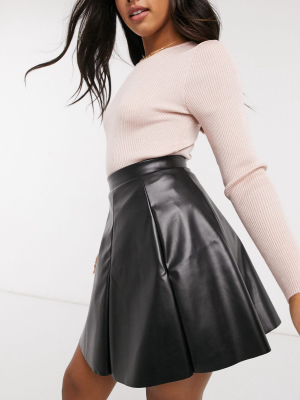 Asos Design Leather Look Flippy Mini Skirt In Black