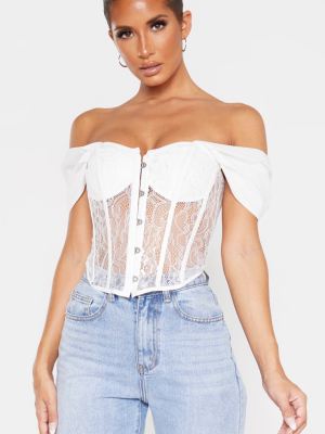 White Lace Bardot Hook And Eye Corset