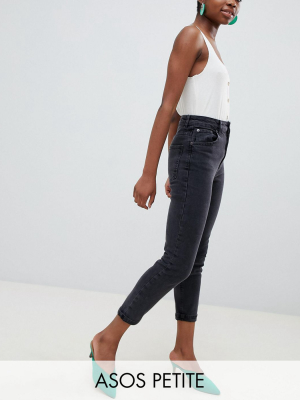 Asos Design Petite High Rise Farleigh 'slim' Mom Jeans In Washed Black
