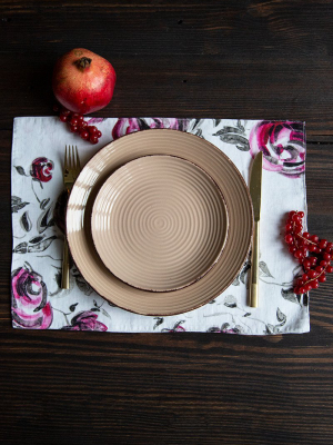 Pink Rose Print Linen Table Placemats