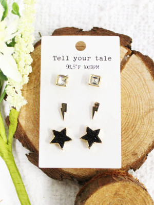 Starlight Black Druzy Stone Earring Set