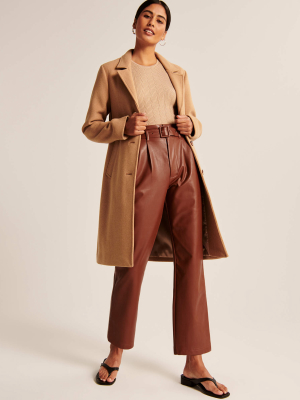 Vegan Leather Belted Ankle Straight Pants