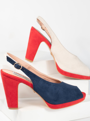 Collectif Navy & Ivory Colorblock Suede Peep Toe Ada Heels