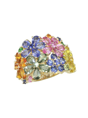 Effy Watercolors 14k Yellow Gold Multi Sapphire Floral Ring, 9.07 Tcw