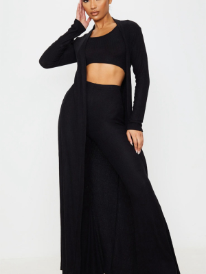 Black Brushed Rib Maxi Cardigan