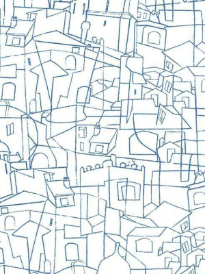 Cubist Cityscape Peel & Stick Wallpaper In Blue By York Wallcoverings