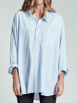 Drop Neck Oxford Shirt - Blue And White Stripe