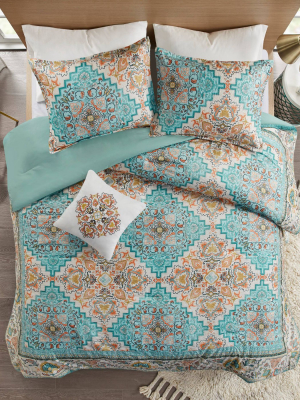 Kalani Seersucker Boho Printed Comforter Set Teal