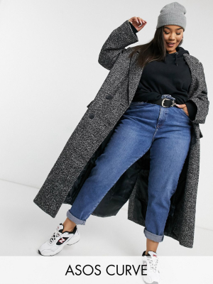 Asos Design Curve Salt And Pepper Maxi Coat In Mono