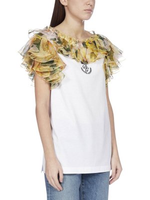 Dolce & Gabbana Floral Printed Ruffle Trim T-shirt