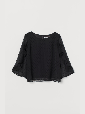 Flounce-sleeve Chiffon Blouse