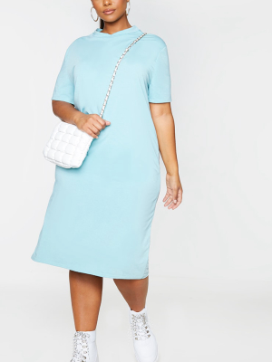 Recycled Plus Sage Blue Midi T Shirt Dress