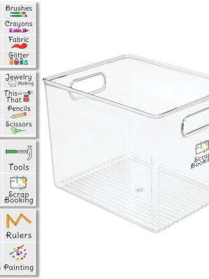 Mdesign Plastic Craft Room Storage Box With Handles + 24 Labels - Clear