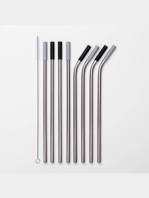 9pc Stainless Steel Straws With Cleaning Brush - Room Essentials™
