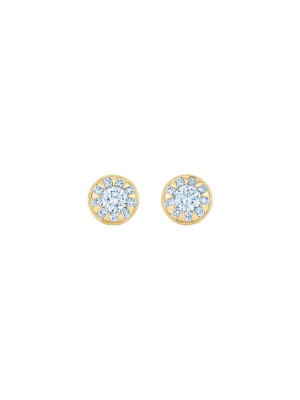 Sunburst Milgrain Edge Diamond Studs - Yellow Gold