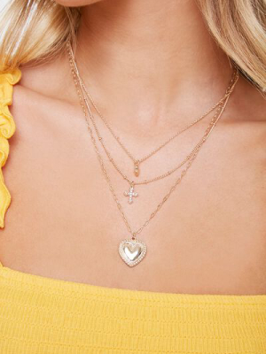 Heart & Cross Pendant Layered Necklace