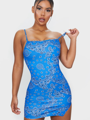 Blue Bandana Print Strappy Square Neck Split...