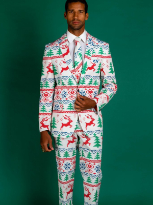 The Offly White Christmas | Reindeer Print White Christmas Suit