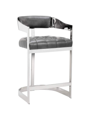 Beaumont Leather Counter Stool, Grey