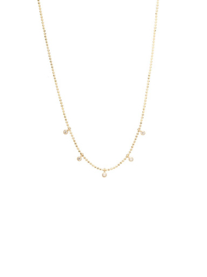 14k 5 Tiny Dangling Diamond Bead Chain Necklace