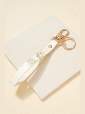 Gold Plated Snake Skin Metallic Leather Key Strap