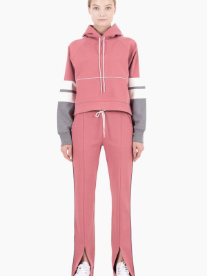 Lisbeth Color Block Front Slit Sweatpants - Dusty Pink/white